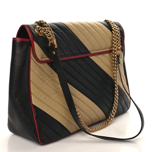 Gucci GG Marmont Matelasse Small
Shoulder Bag Torchon Diagonal striped tan red - Picture 3 of 9